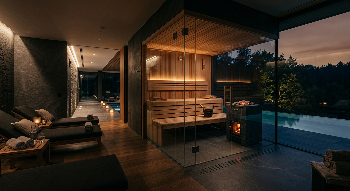 Ruhiger Wellnessbereich mit Holzsauna